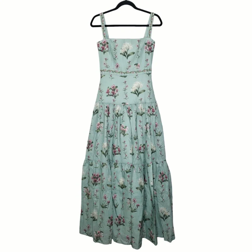 Agua by Agua Bendita Lima Maxi Dress Orquidea Green Embroidered Floral Size M - Picture 4 of 15